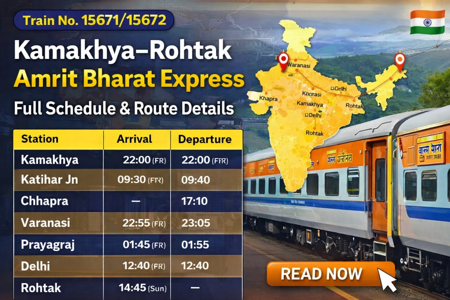 Kamakhya Rohtak Amrit Bharat Express: Full Details, Schedule & Route