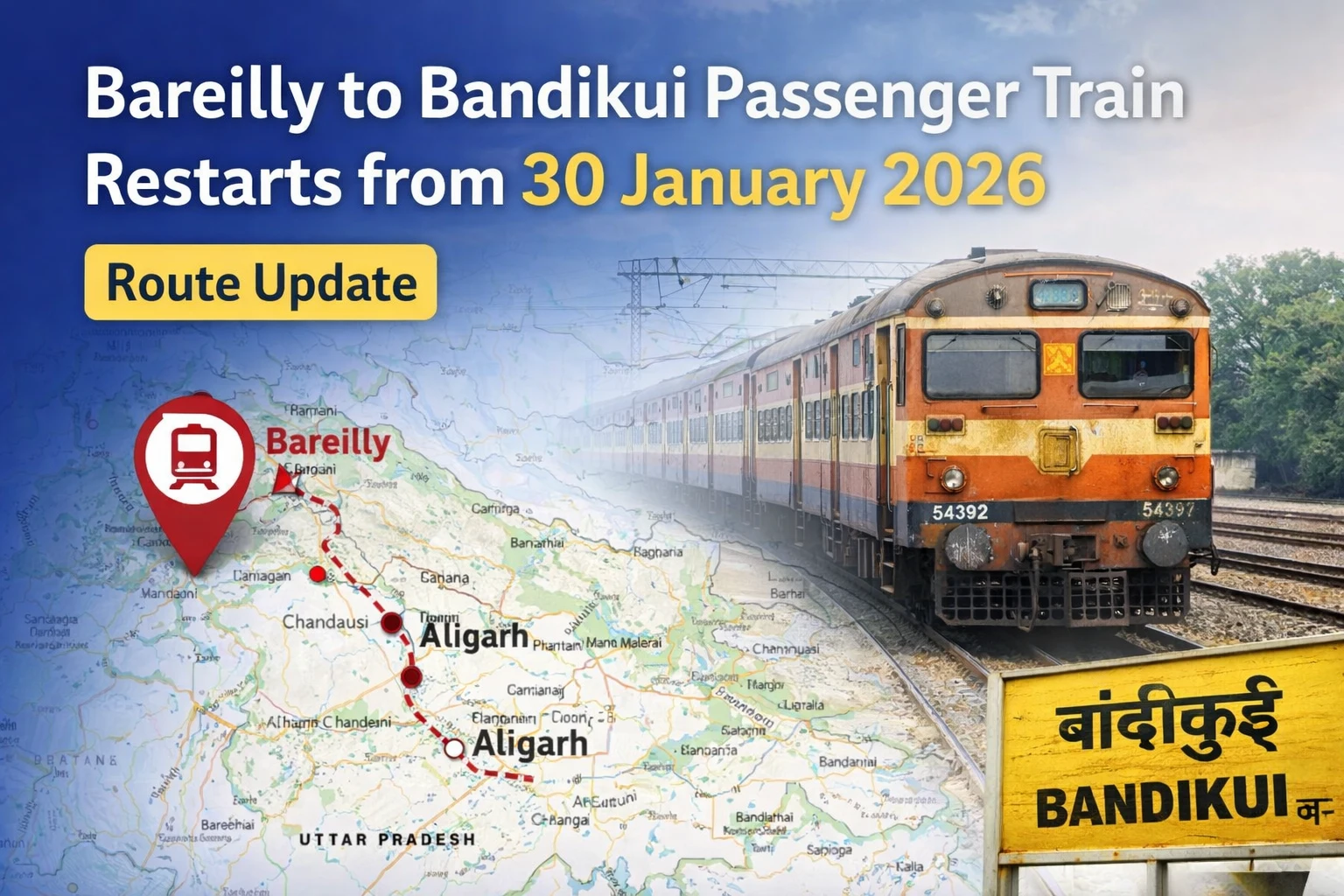Bareilly to Bandikui Passenger Train Restarts from 30 January 2026